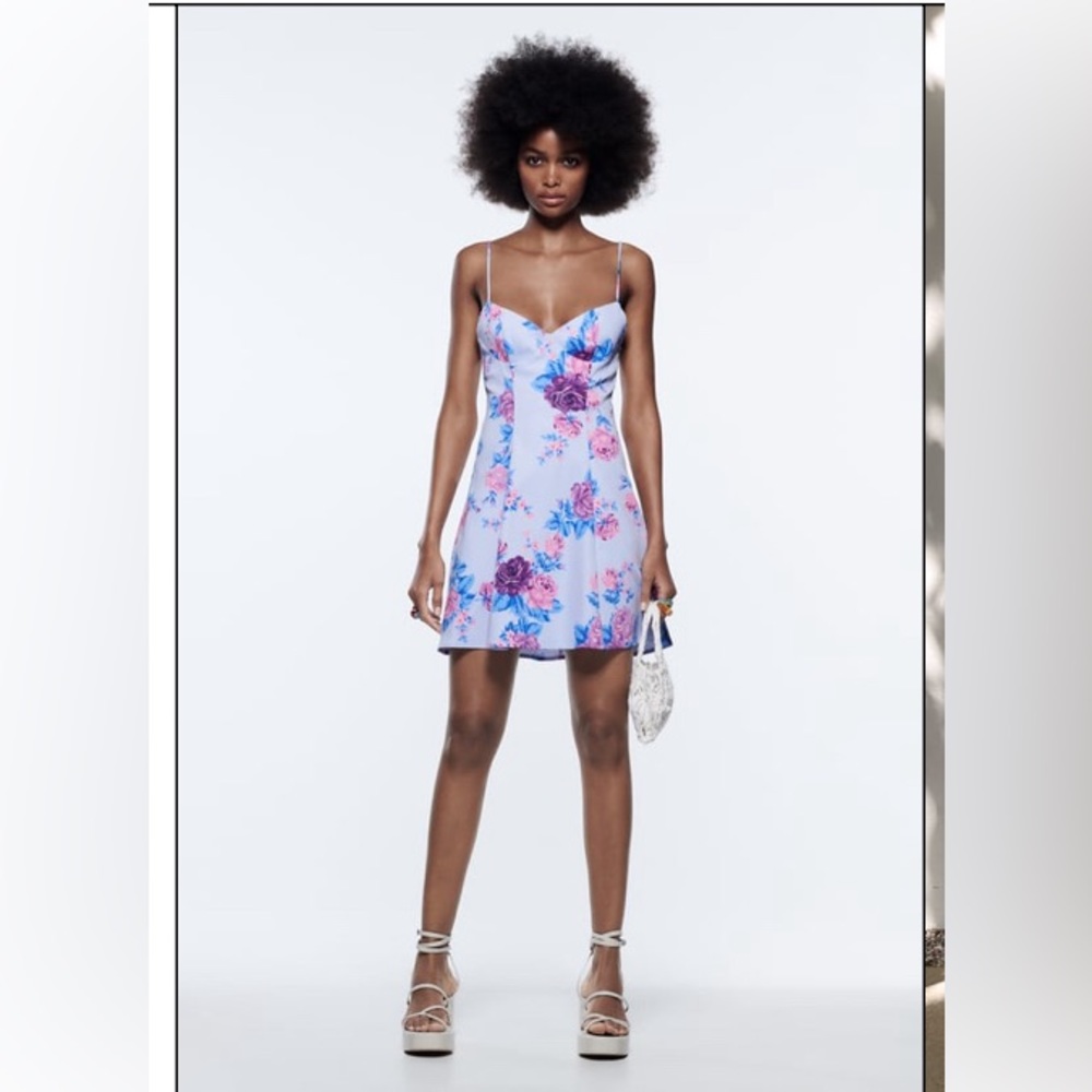 NWT Zara purple floral dress, size Large